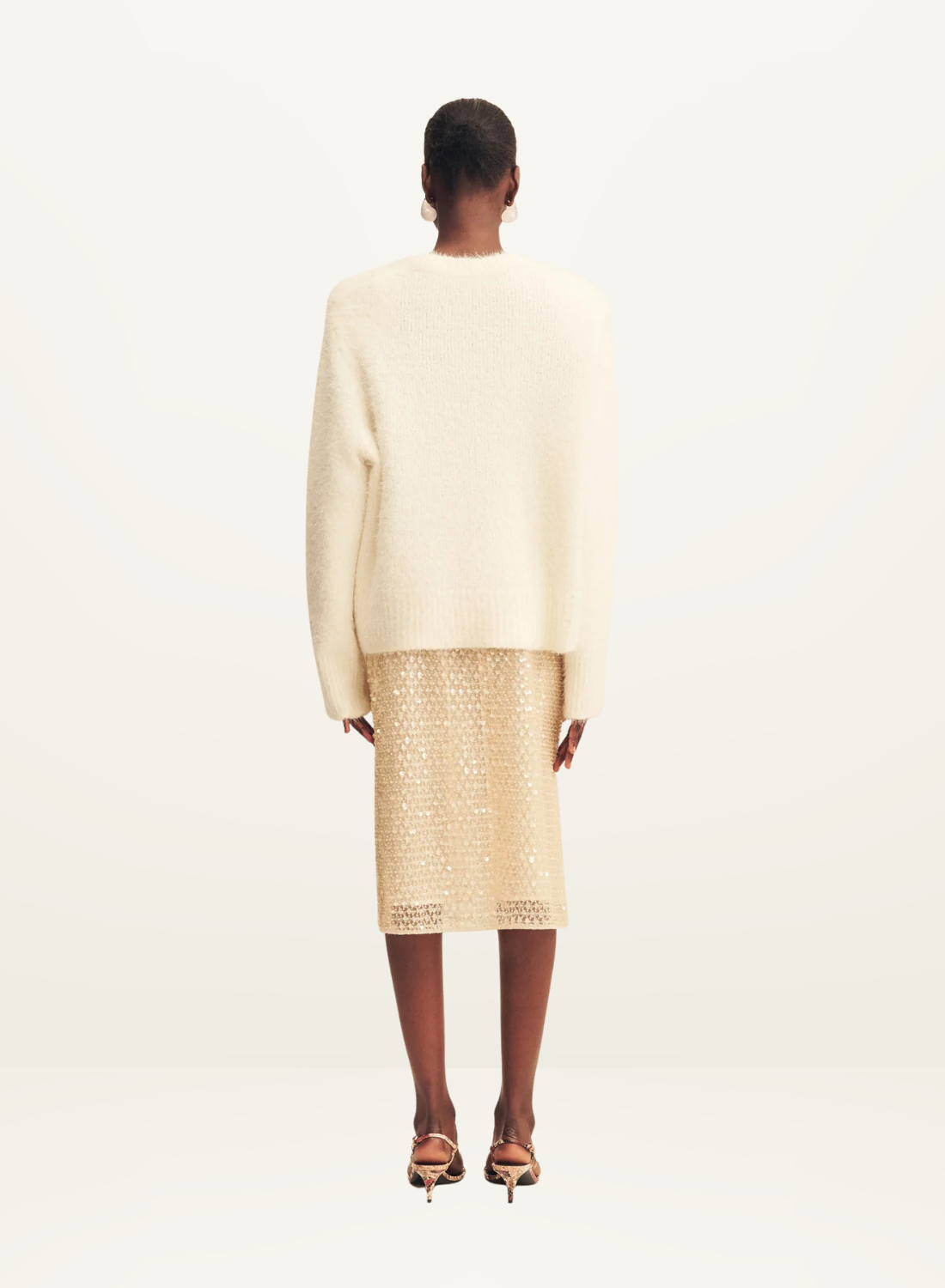 Shona Joy Everly Sequin Midi Skirt in Macadamia
