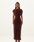 Sovere Ada Off Shoulder Dress in Chocolate