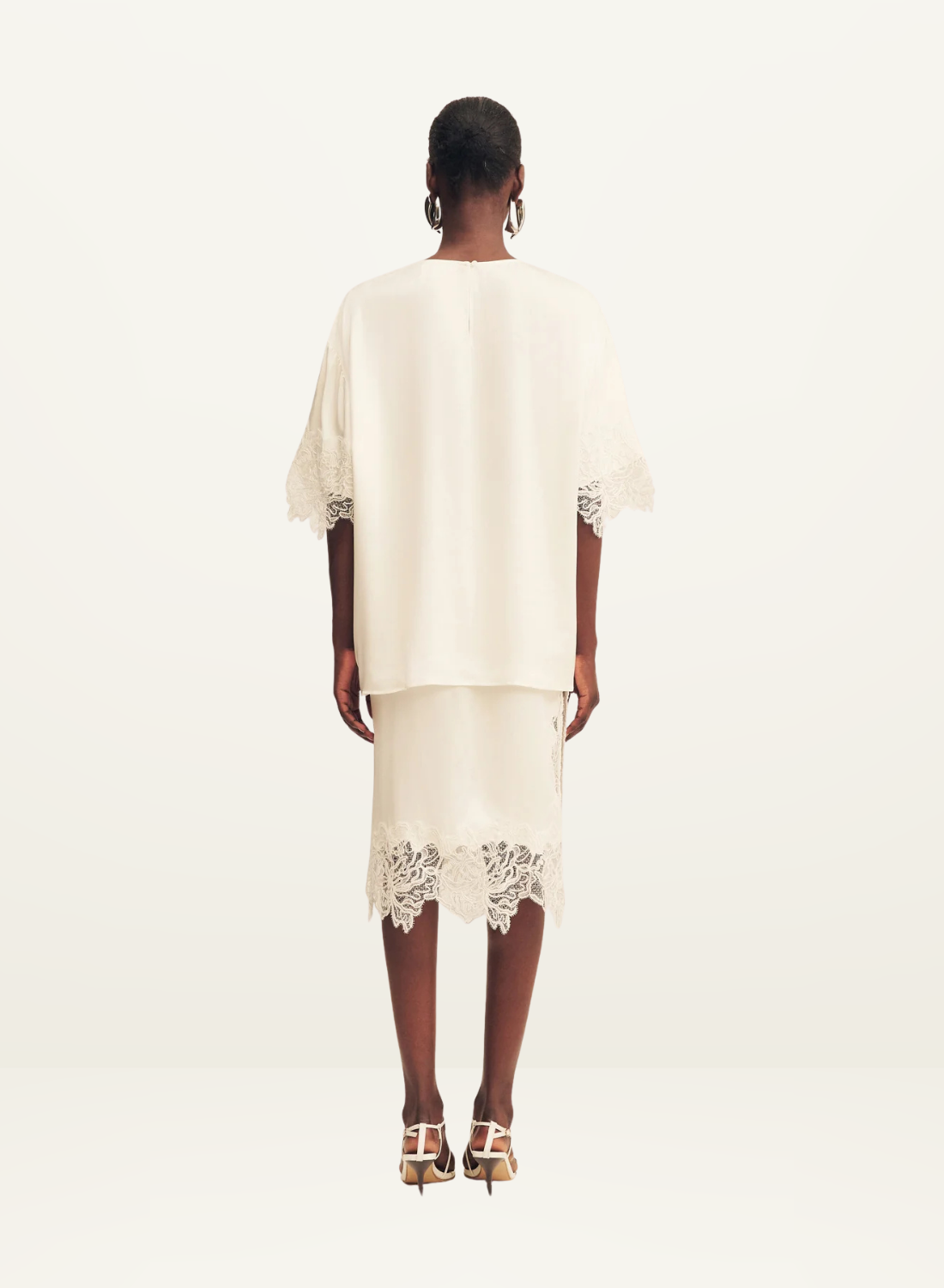 Shona Joy Eniko Lace Split Midi Skirt in Ivory