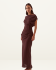 Sovere Ada Off Shoulder Dress in Chocolate