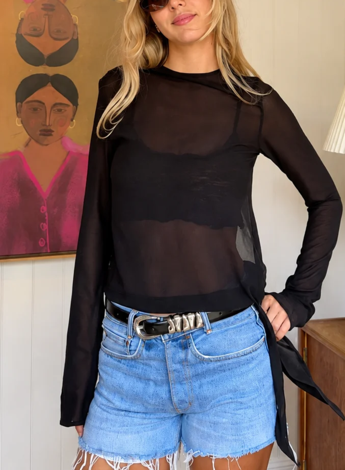 Aelia Molten Silver Loop Belt in Black