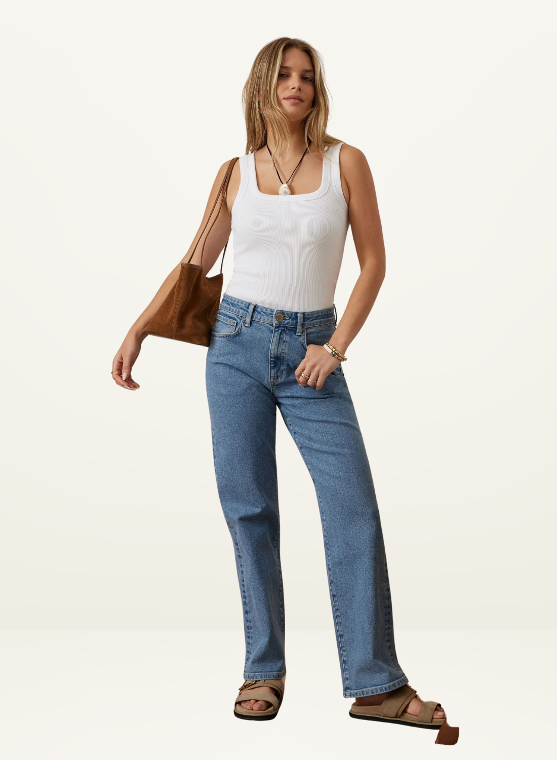 Ceres Life Zaeli Contour Rib Square Neck Tank in White