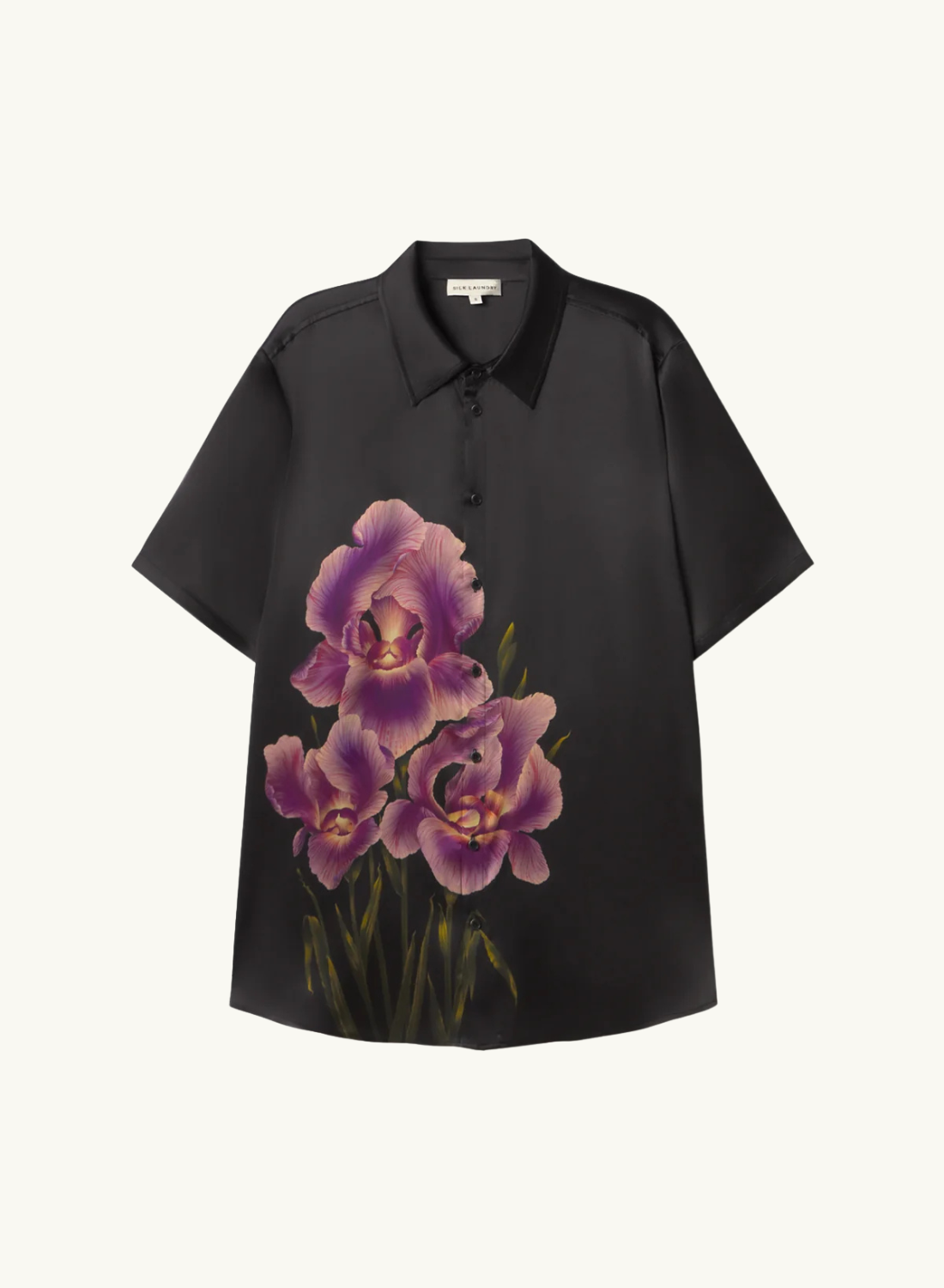 Silk Laundry Short Sleeve Boyfriend Shirt in Iris Black