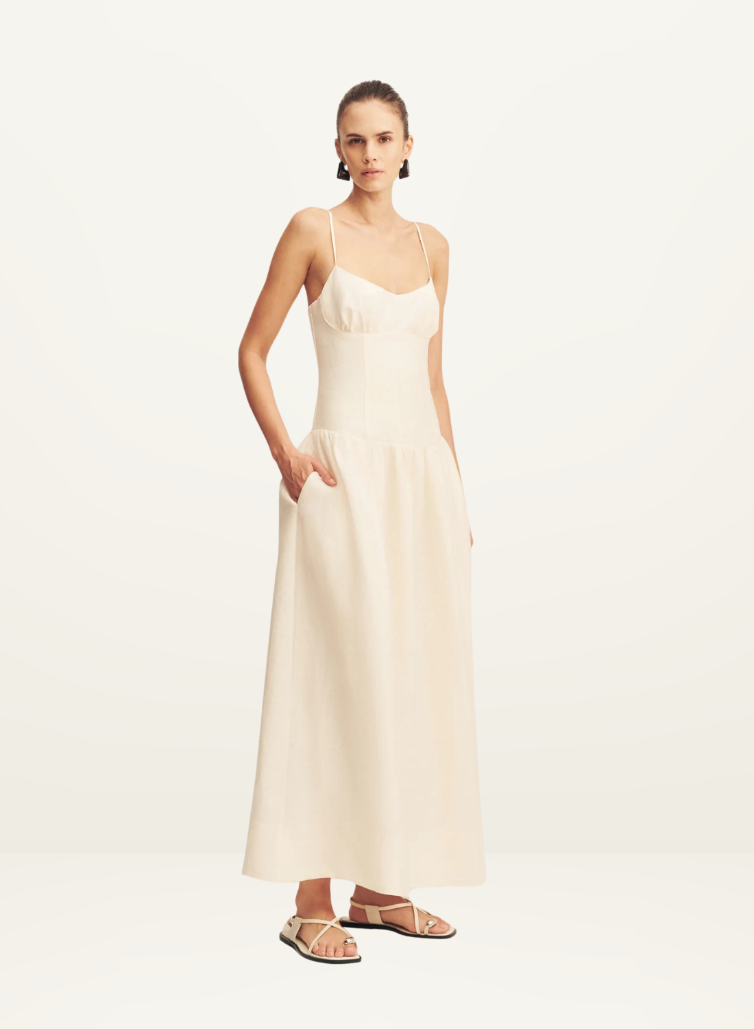 Shona Joy Marlowe Linen Blend Bustier Maxi Dress in Ecru