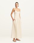 Shona Joy Marlowe Linen Blend Bustier Maxi Dress in Ecru