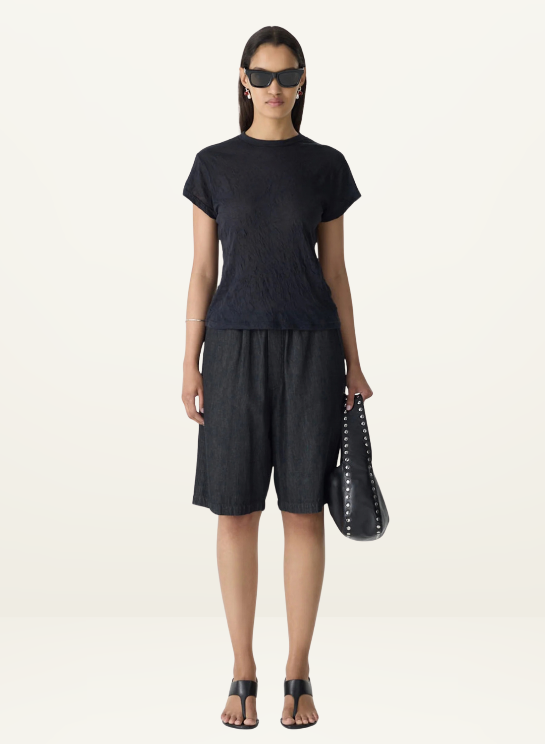 Bassike Minimal Chambray Pull On Short in Washed Black
