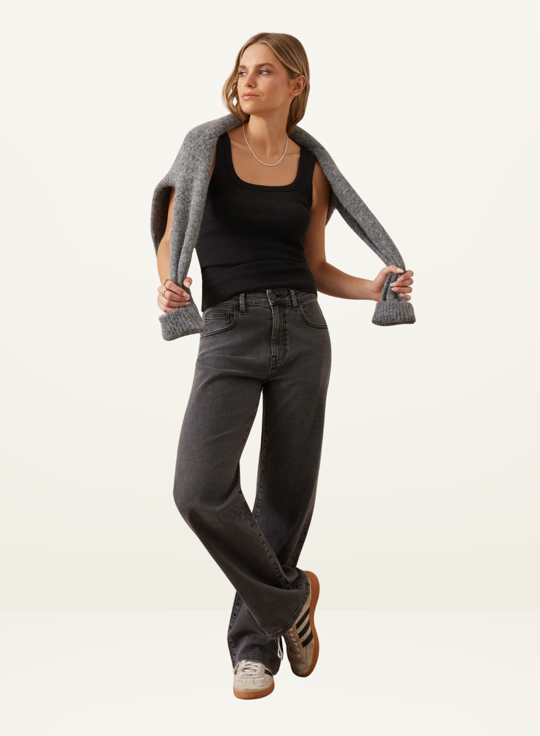 Ceres Life Zaeli Contour Rib Square Neck Tank in Black