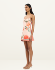 With Harper Lu Peach Fitted Mini Dress in Peach Floral