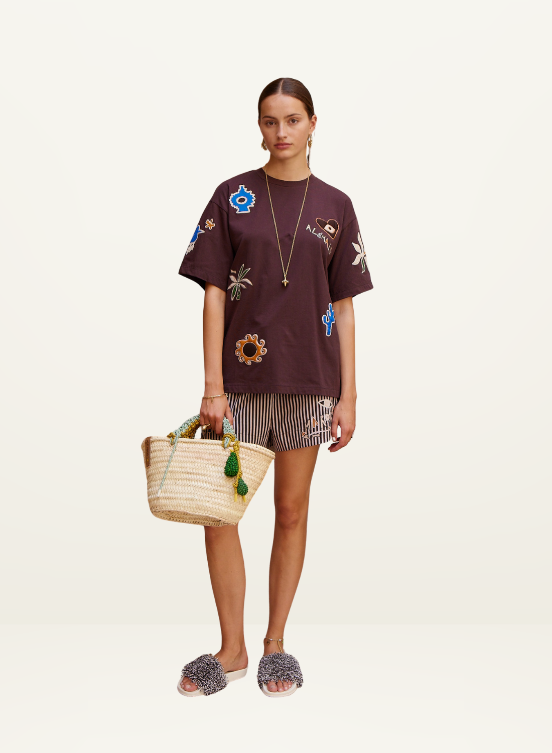 Alemais Sirocco Embroidered Tee in Chocolate
