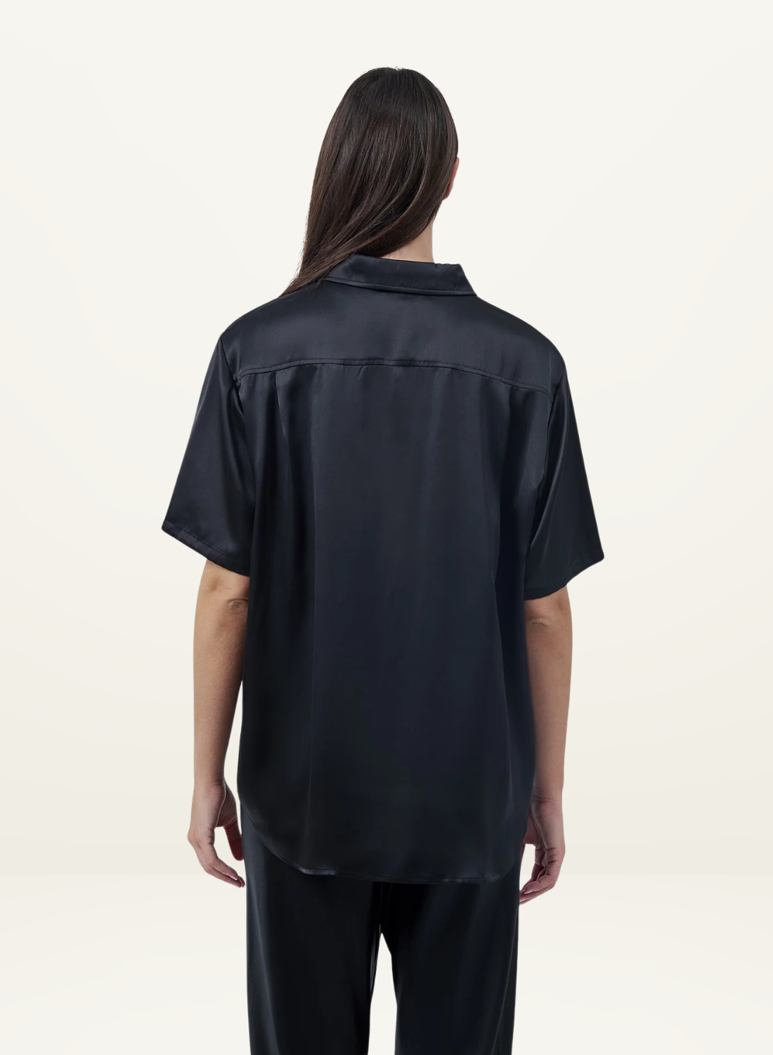 Silk Laundry Short Sleeve Boyfriend Shirt in Iris Black