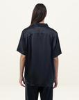 Silk Laundry Short Sleeve Boyfriend Shirt in Iris Black