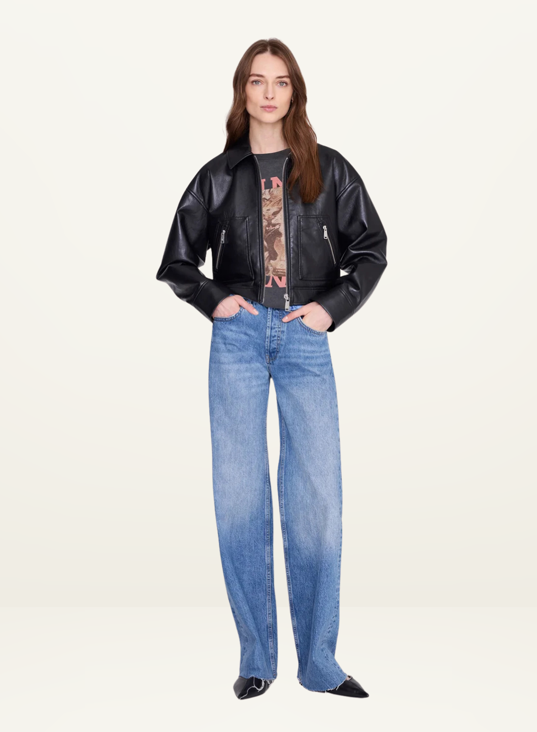 Anine Bing Cade Tee in Tiger Bing Washed Black