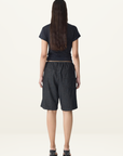 Bassike Minimal Chambray Pull On Short in Washed Black