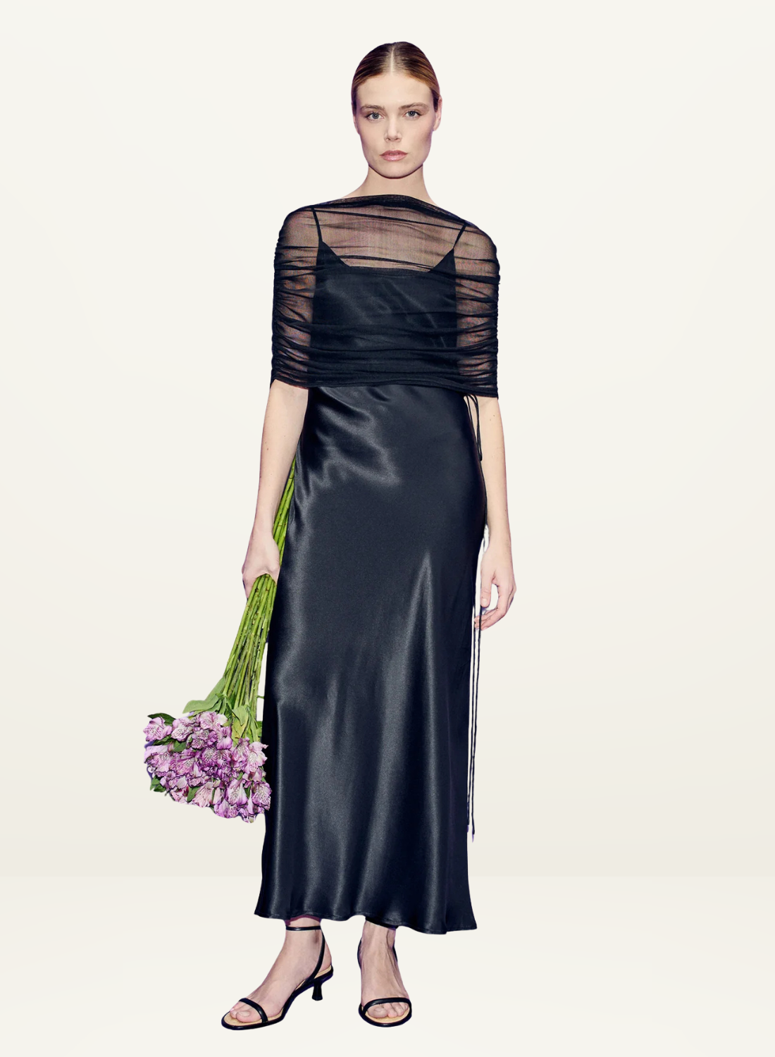 Silk Laundry Mesh Cape in Black