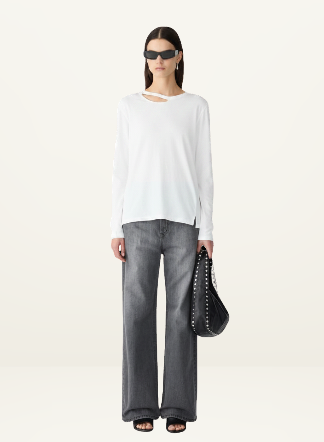 Bassike Raw Neck Cut Out L/S T-Shirt in White