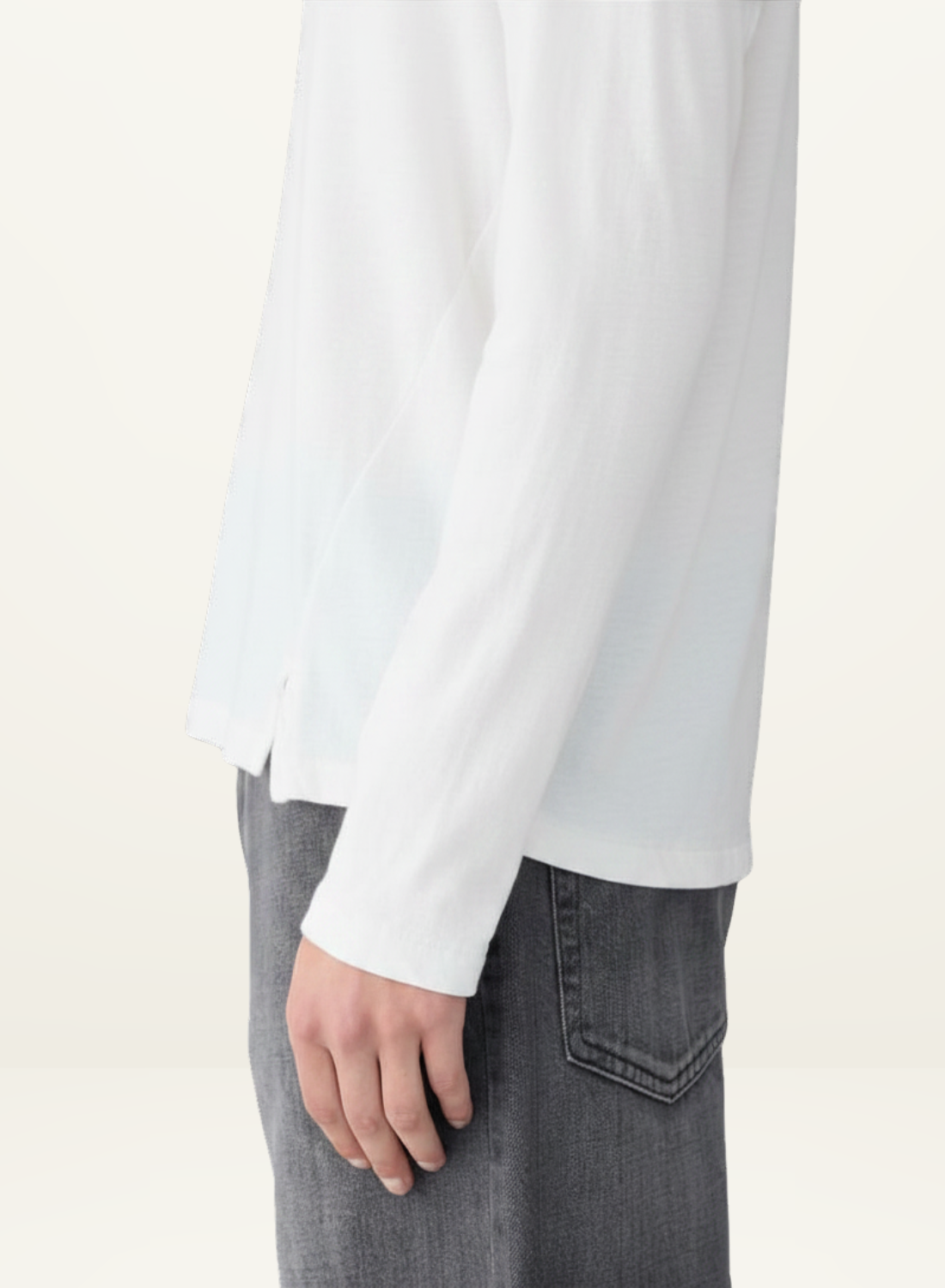 Bassike Raw Neck Cut Out L/S T-Shirt in White