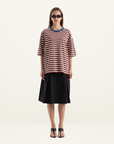 Bassike Universal Stripe Boxy Tee in Vintage Red / Natural
