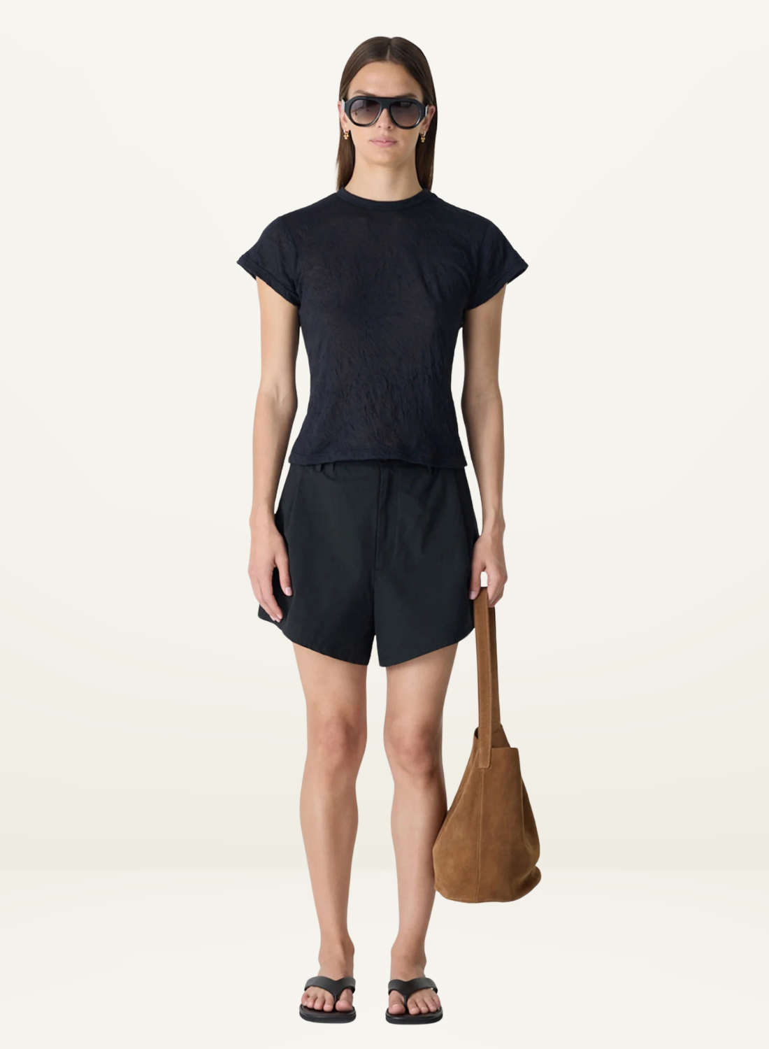 Bassike Crushed Cotton Elastic Shorts in Black