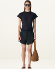 Bassike Crushed Cotton Elastic Shorts in Black