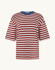 Bassike Universal Stripe Boxy Tee in Vintage Red / Natural