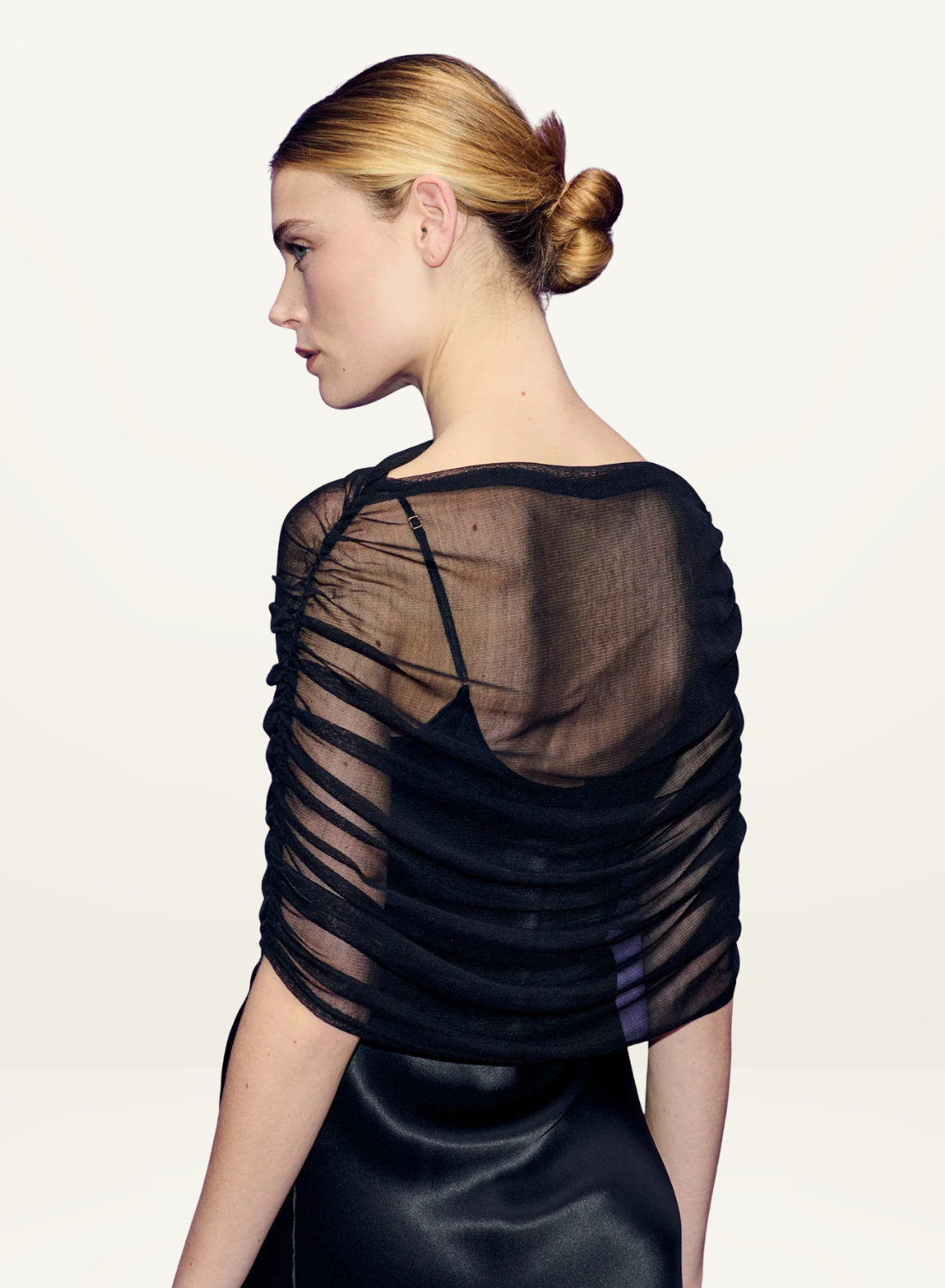 Silk Laundry Mesh Cape in Black