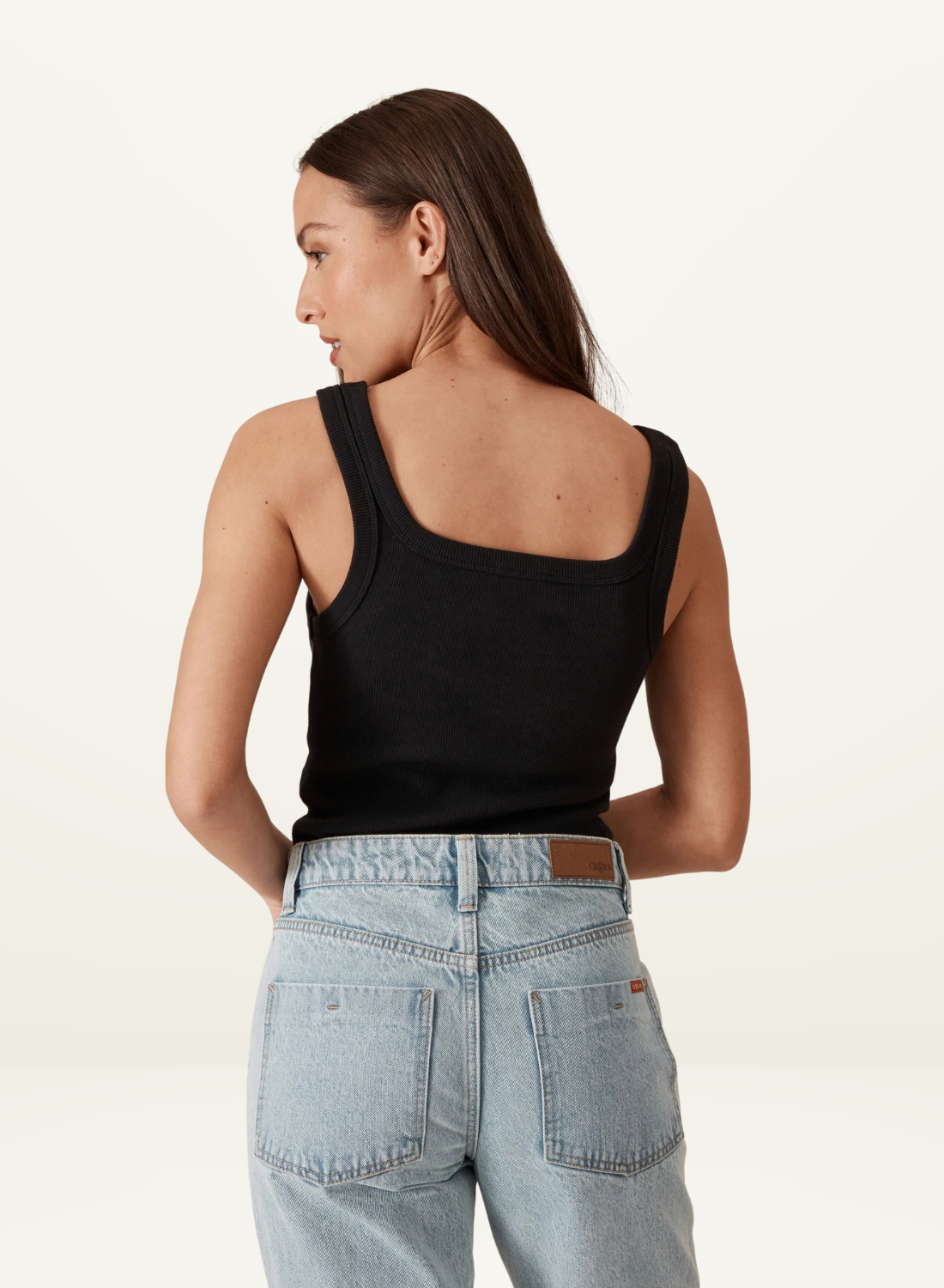 Ceres Life Zaeli Contour Rib Square Neck Tank in Black