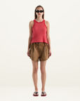 Bassike Worn Denim Elasticated Denim Short in Washed Tan
