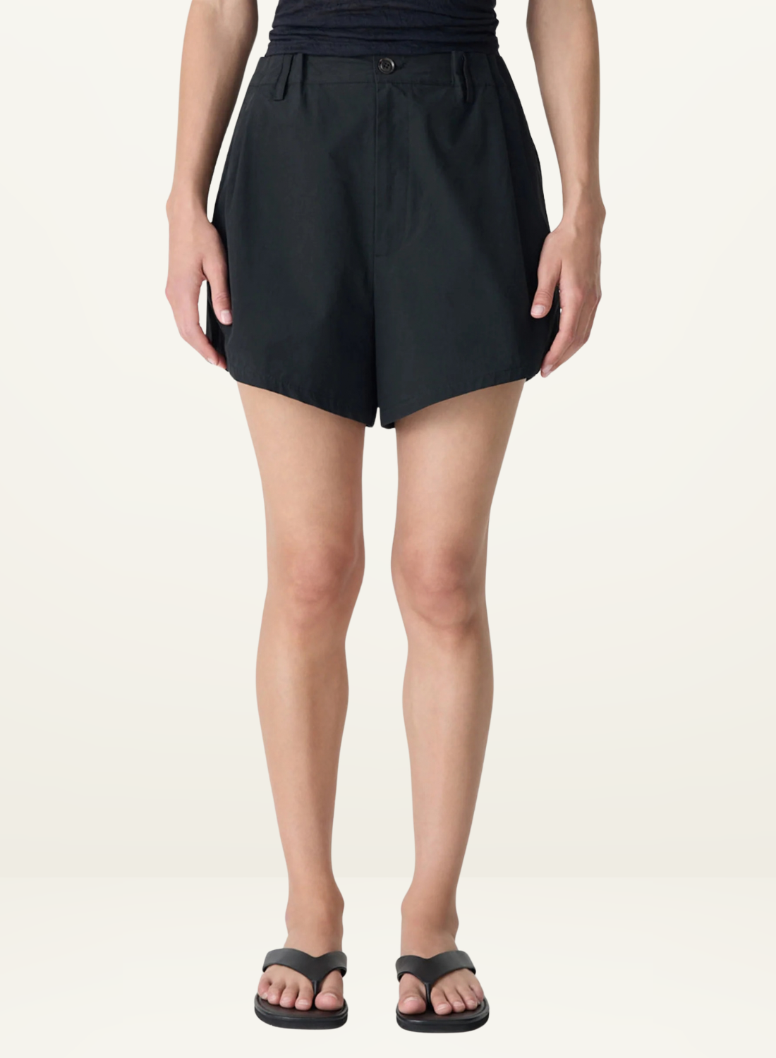 Bassike Crushed Cotton Elastic Shorts in Black