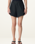 Bassike Crushed Cotton Elastic Shorts in Black