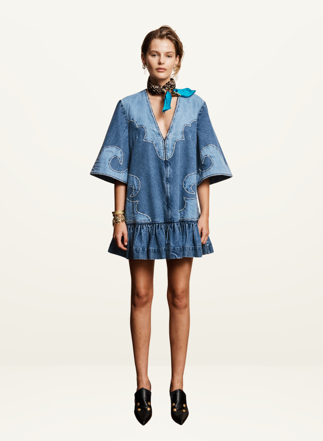 Alemais Jessie Denim Applique Mini Dress