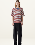 Bassike Universal Stripe Boxy Tee in Vintage Red / Natural