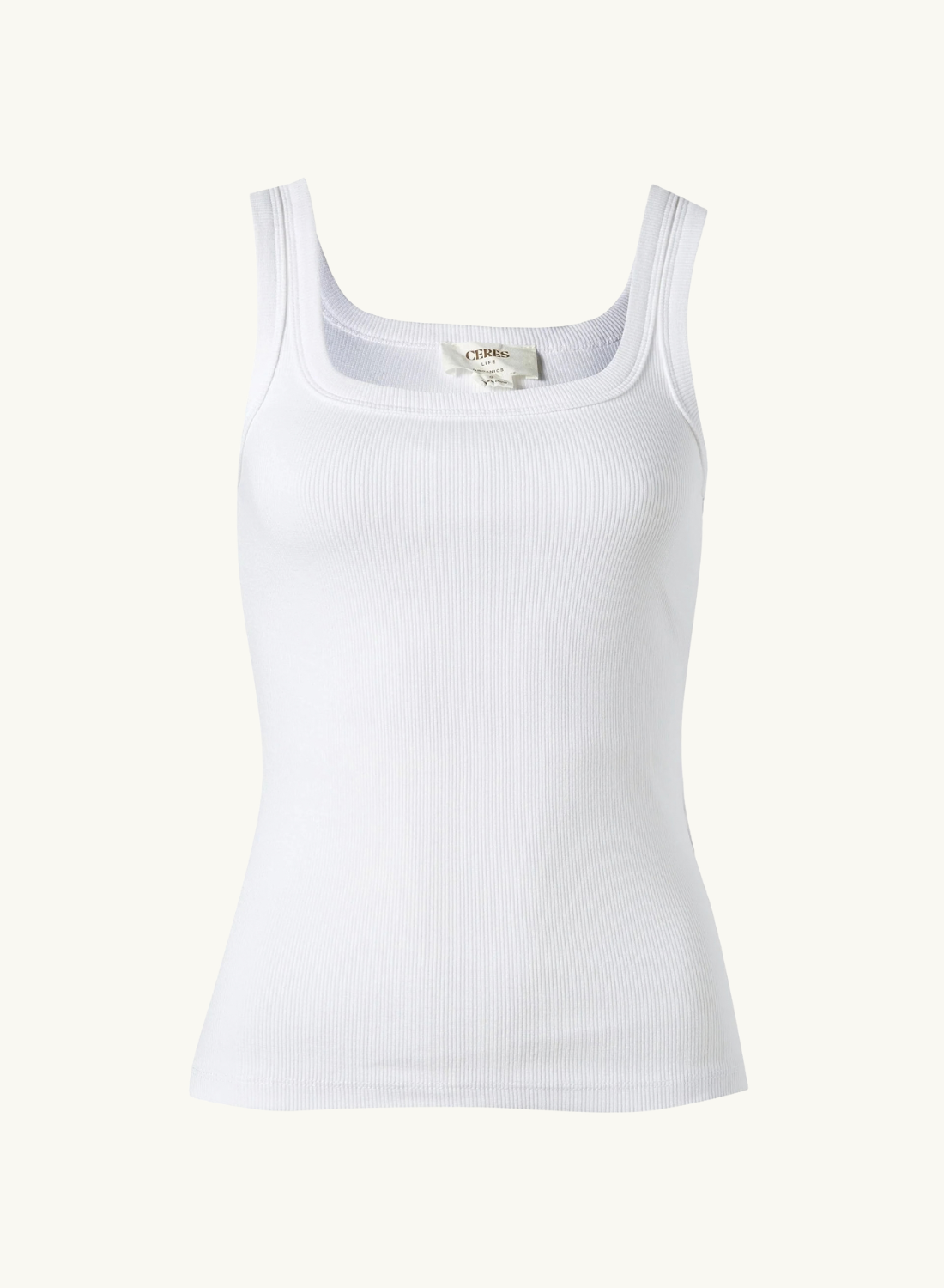 Ceres Life Zaeli Contour Rib Square Neck Tank in White