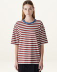 Bassike Universal Stripe Boxy Tee in Vintage Red / Natural