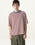 Bassike Universal Stripe Boxy Tee in Vintage Red / Natural