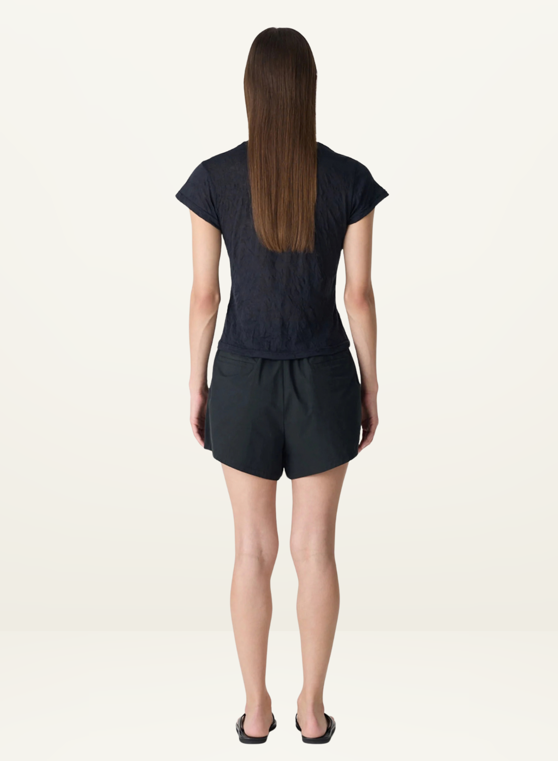 Bassike Crushed Cotton Elastic Shorts in Black