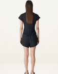 Bassike Crushed Cotton Elastic Shorts in Black