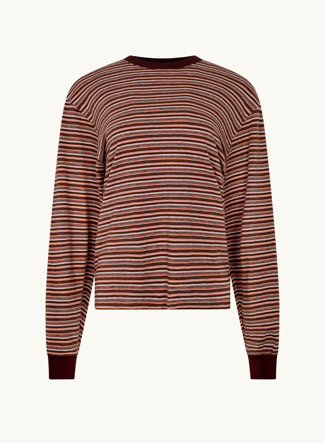 Bassike Stripe Slouch L/S T-Shirt in Pink Orange Plum