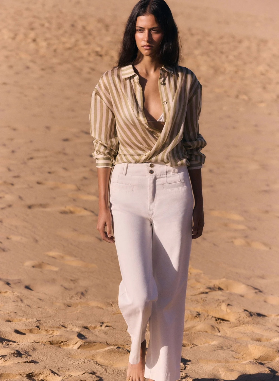 Esmaee Sahara Shirt in Sage Stripe