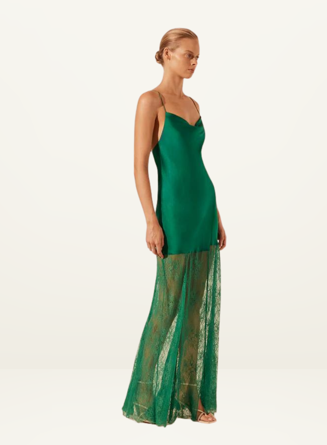 Elle Silk Lace Cowl Maxi Dress EMERALD GREEN Shona Joy-Shona Joy-Frolic Girls