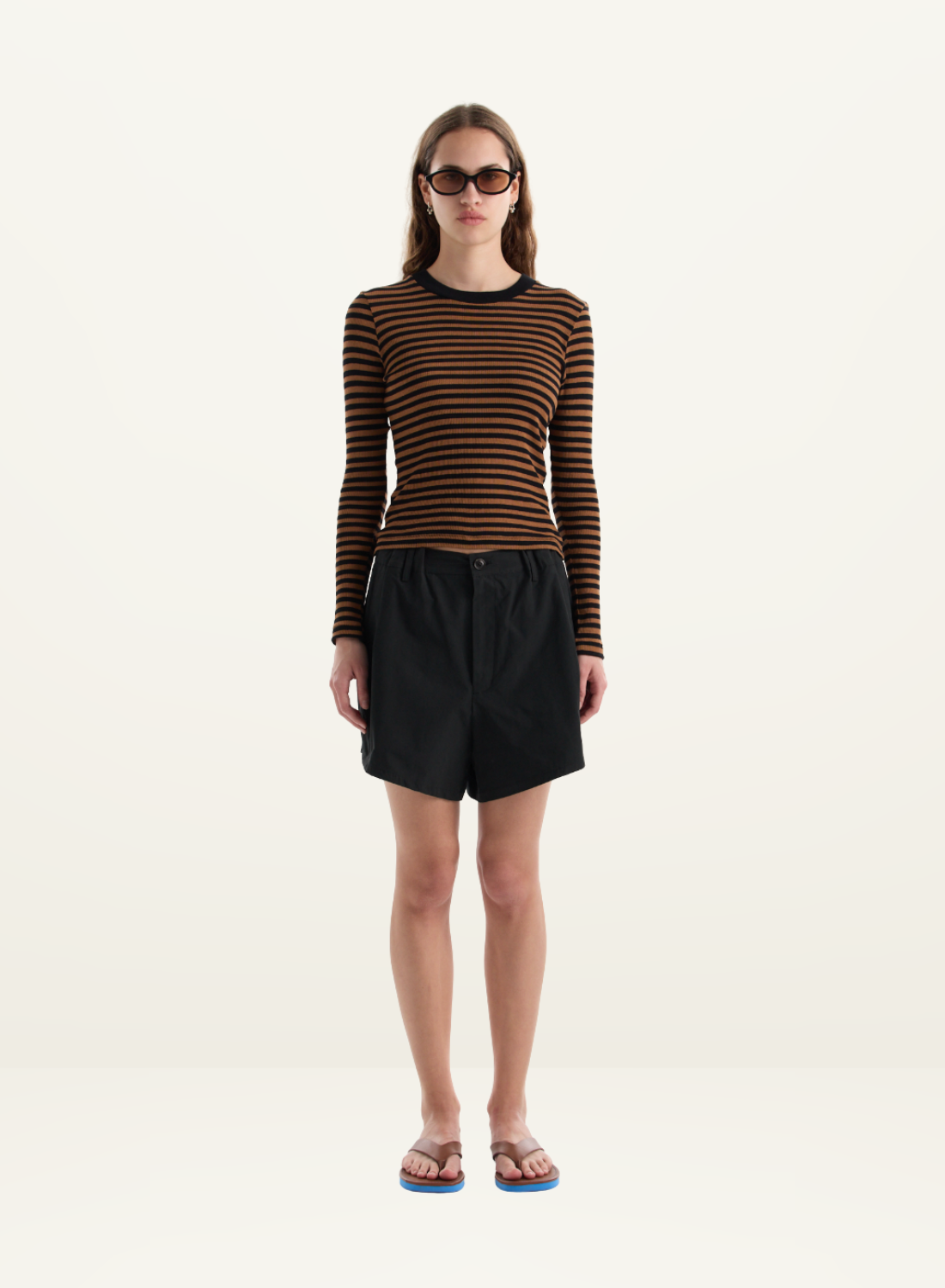 Bassike Crushed Cotton Elastic Shorts in Black