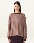 Bassike Stripe Slouch L/S T-Shirt in Pink Orange Plum