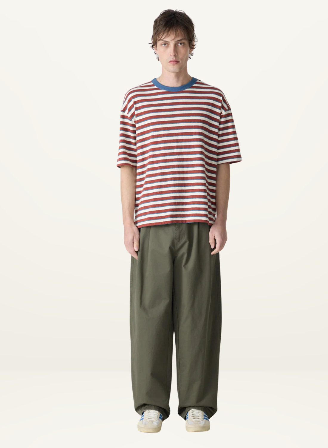 Bassike Universal Stripe Boxy Tee in Vintage Red / Natural