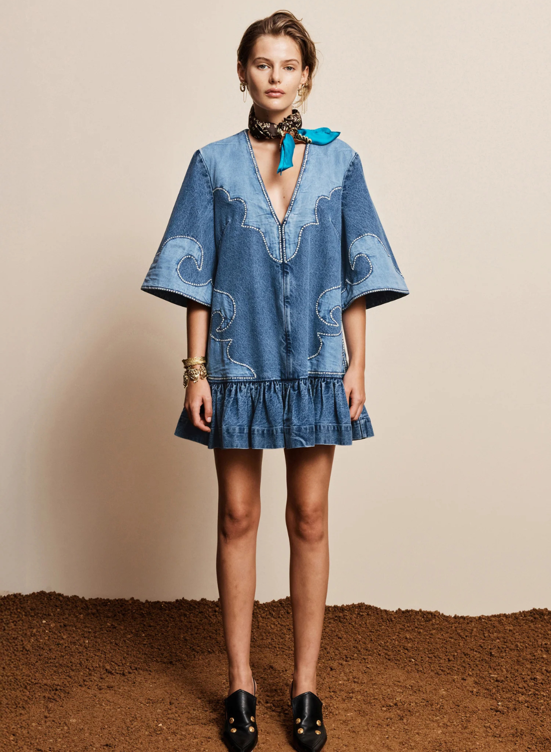 Alemais Jessie Denim Applique Mini Dress