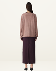 Bassike Stripe Slouch L/S T-Shirt in Pink Orange Plum