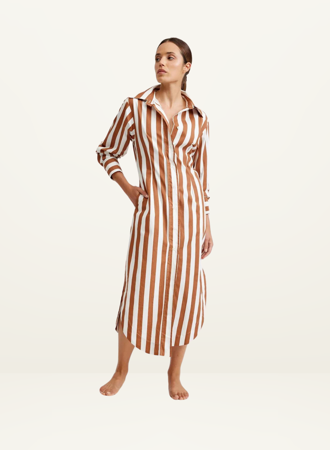 Finn Shirt Dress CIGAR &amp; OPTIC STRIPE Aston Studios-Aston Studios-Frolic Girls