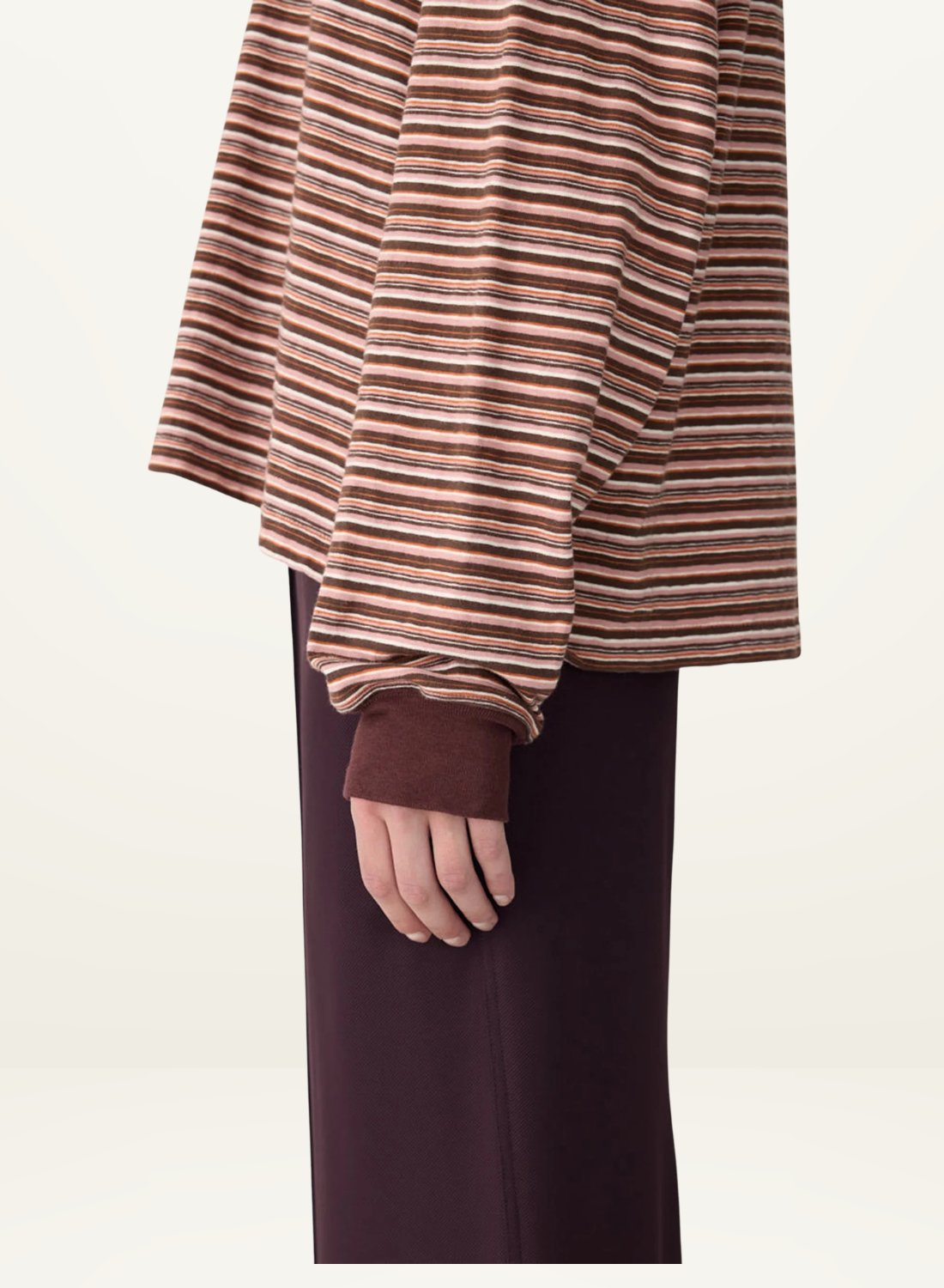 Bassike Stripe Slouch L/S T-Shirt in Pink Orange Plum