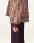 Bassike Stripe Slouch L/S T-Shirt in Pink Orange Plum