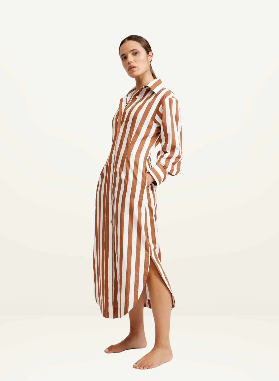 Finn Shirt Dress CIGAR & OPTIC STRIPE Aston Studios-Aston Studios-Frolic Girls