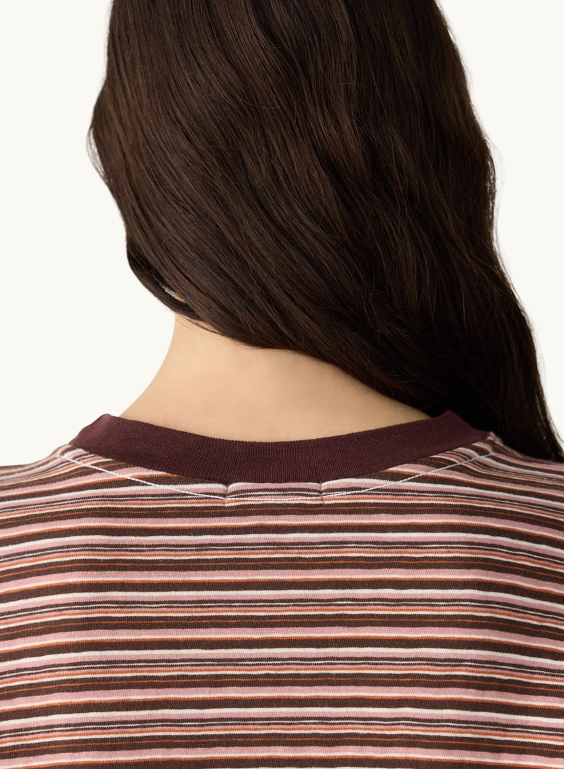 Bassike Stripe Slouch L/S T-Shirt in Pink Orange Plum
