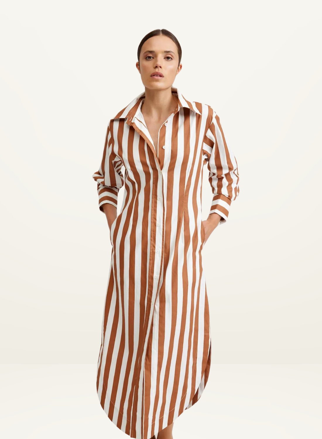 Finn Shirt Dress CIGAR &amp; OPTIC STRIPE Aston Studios-Aston Studios-Frolic Girls